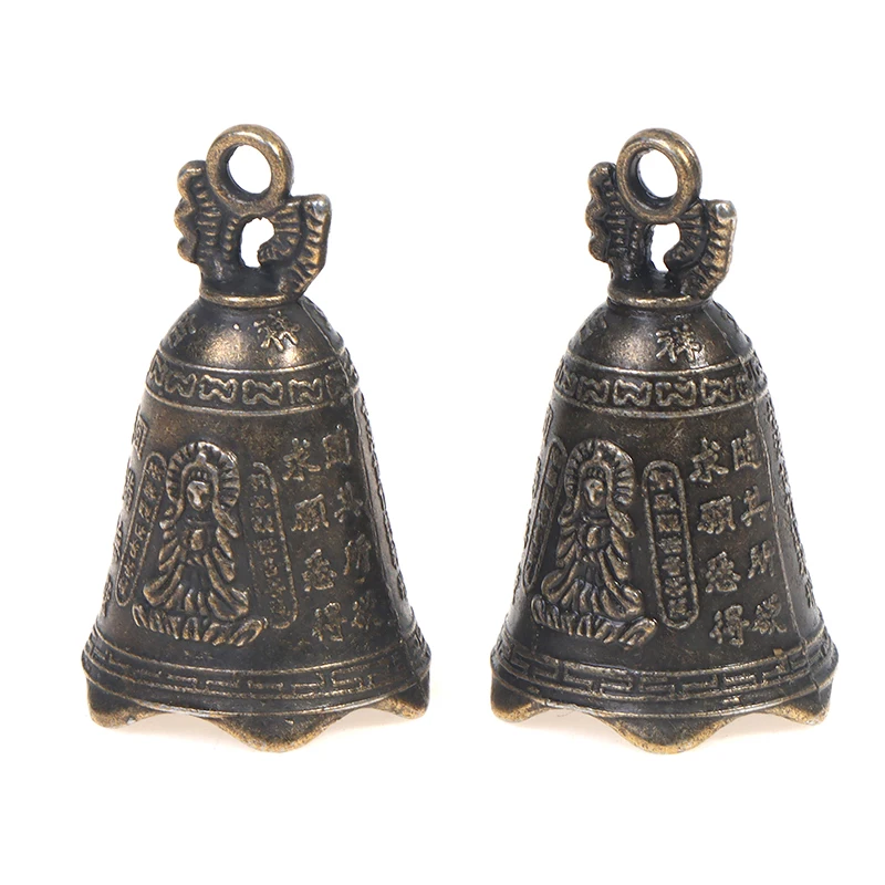 2PCS Antique Bell China's Mini Brass Copper Sculpture Pray Guanyin Bell Decorative Bronze Pendant Accessories