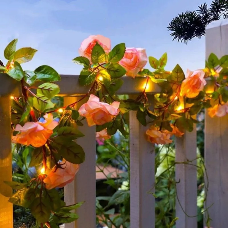 

2/5/10M Solar Rose Flower String Lights Waterproof Artificial Flower Fairy String Lamp for Garden Patio Fence Yard Decoration