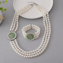 Quality Great Pearl Strand Social Club EST 1946 Incorporated Links Greek Sorority Necklaces Bracelet Set Jewelry For Women