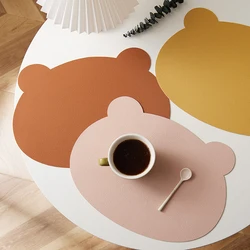 6pcs Cute Bear Shape PVC Placemats Fashion Home Kitchen Decoration Table Mats Lychee Pattern Washable Placemats