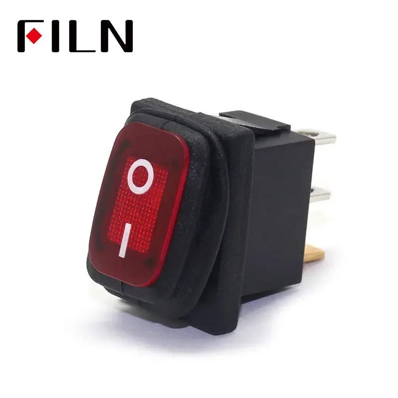 FILN 8 Stück Kcd1-101 3-Pin 12V Rote Beleuchtung 6A 250VAC 13x19mm Mini Ein/Aus Wasserdichter Wippschalter – Detail 3