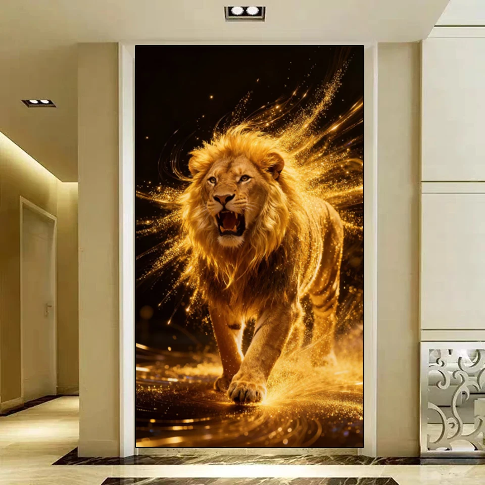 

Золотой Король Лев 5DDIY Алмазная Мозаика Квадратная Круглая Алмазная Картина Животное Украшение Спальни Уникальный Подарок