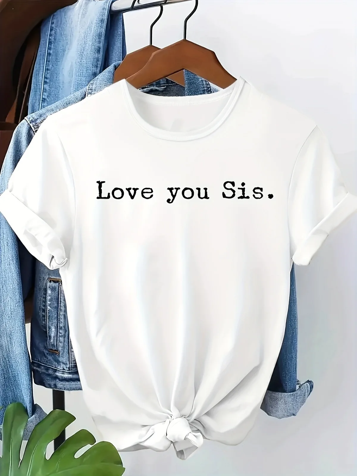

Women's Casual Pure Cotton Fashion 'love You Sis' Letter Printed Round Neck Short Sleeved T-shirt Suitable for Party Gift Tops
