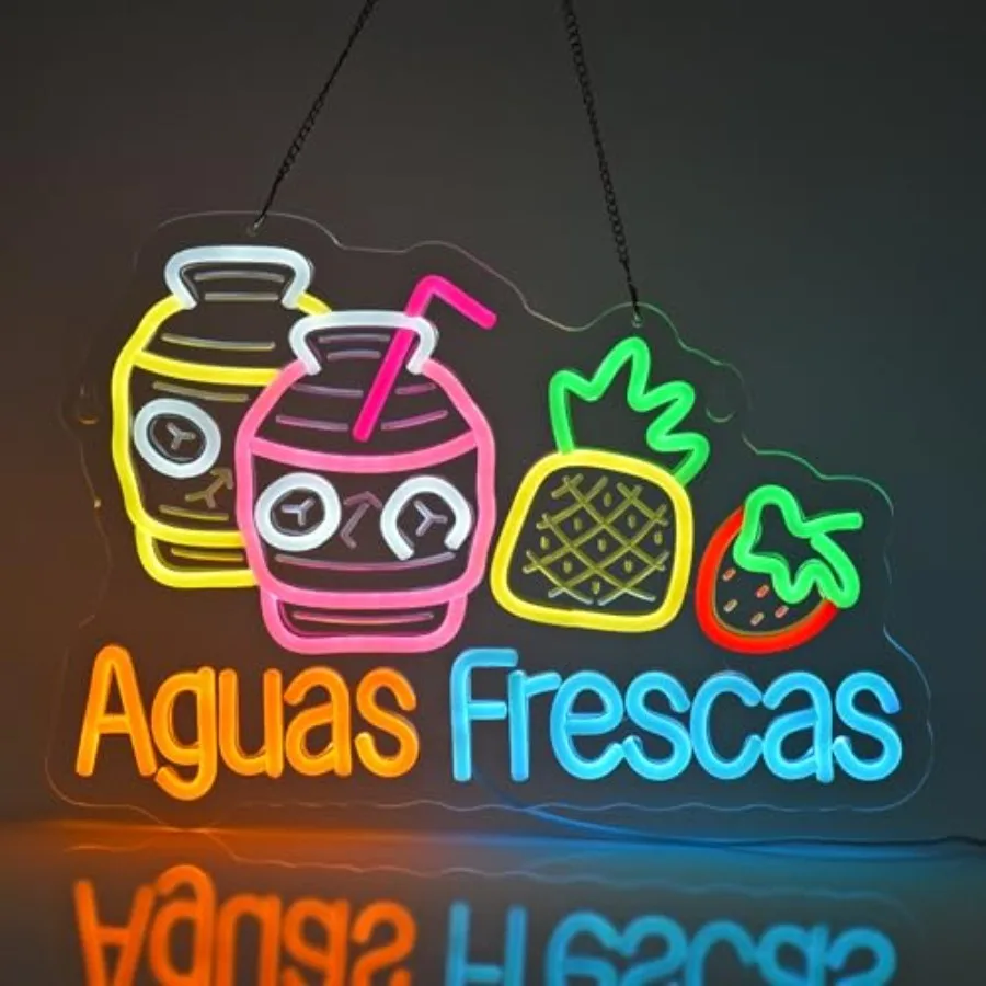 Aguas Frescas Neon Sign, Neon Lights Hanging Wall Art Decoration for Restaurant Store Food Stand Shop Bar Pub Market Party Home
