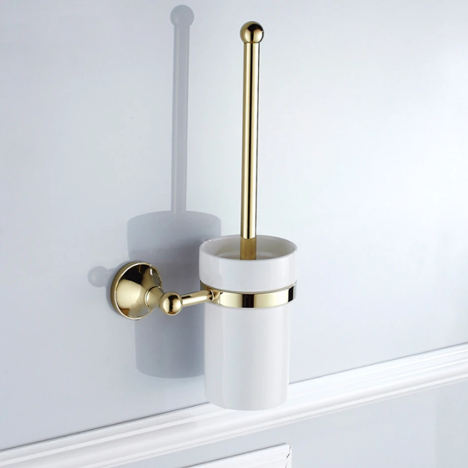 Gold Bath Accessories Set Wall Mounted Brass Robe Hook Ceramic Soap Dish Toilet Brush Rack Paper Towel Holder Bathroom Hardware