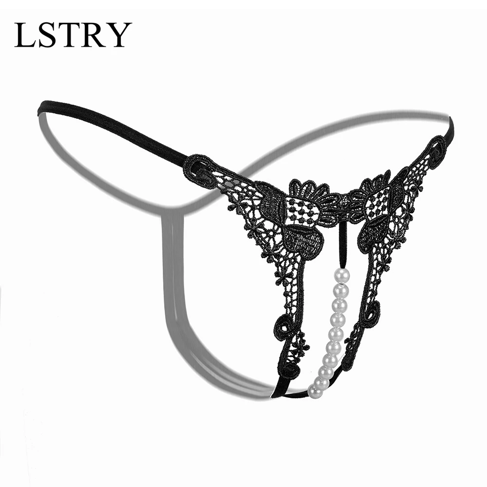 T Panties Female Underwear Lace Seamless Thongs Women\'s Pants Sexy Pearl G-String Erotic Women Crotchless Breathable Sleepwear