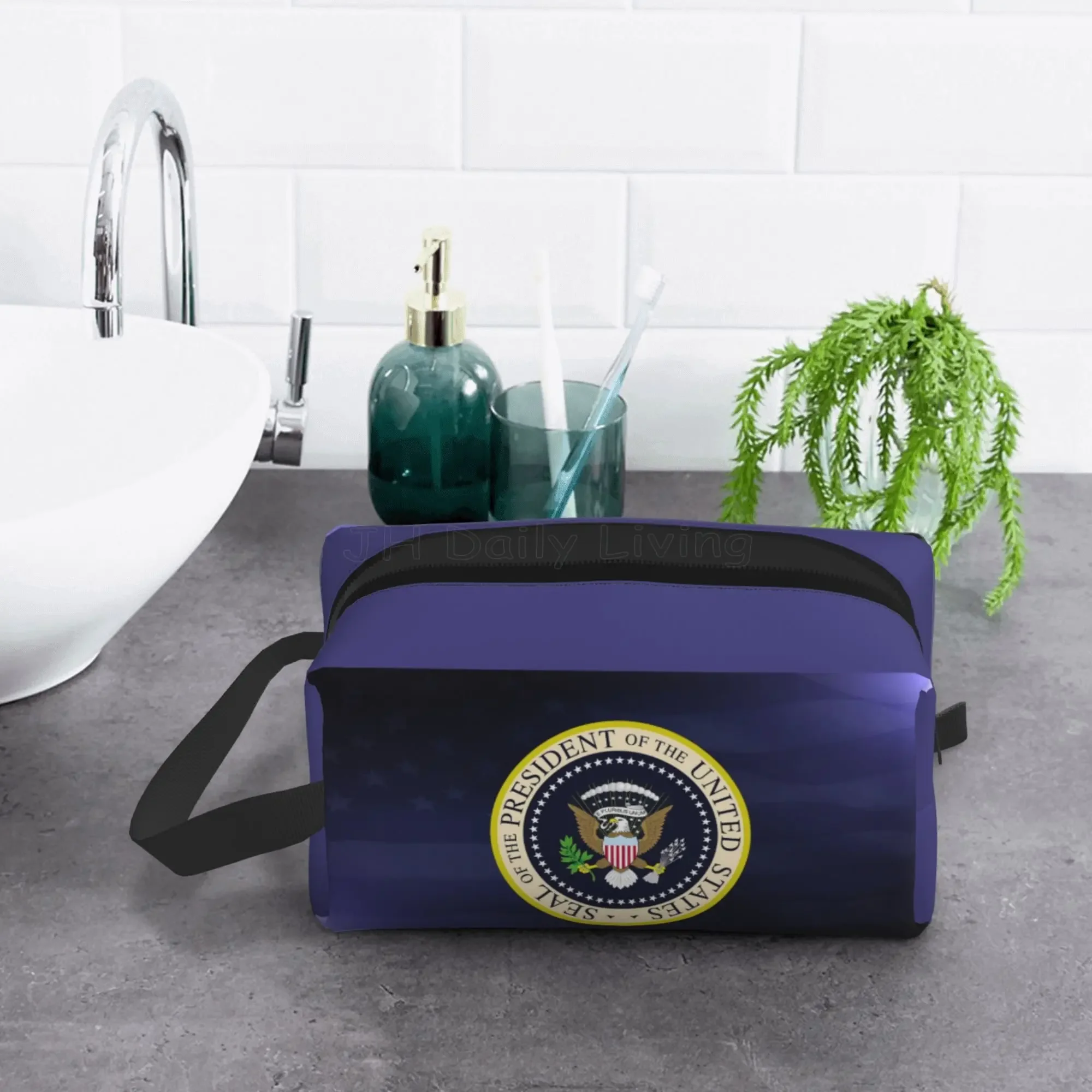 Sello del Presidente de los Estados Unidos bolsa de almacenamiento portátil de gran capacidad, bolsa de almacenamiento de cosméticos de aseo de viaje