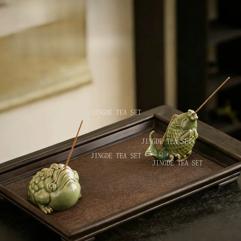 Celadon Green Ceramic Koi Fish Tea Pet Figurine Lucky Carp Statue for Kung Fu Tea Table Tea Pets and Feng Shui Home Decor view 2
