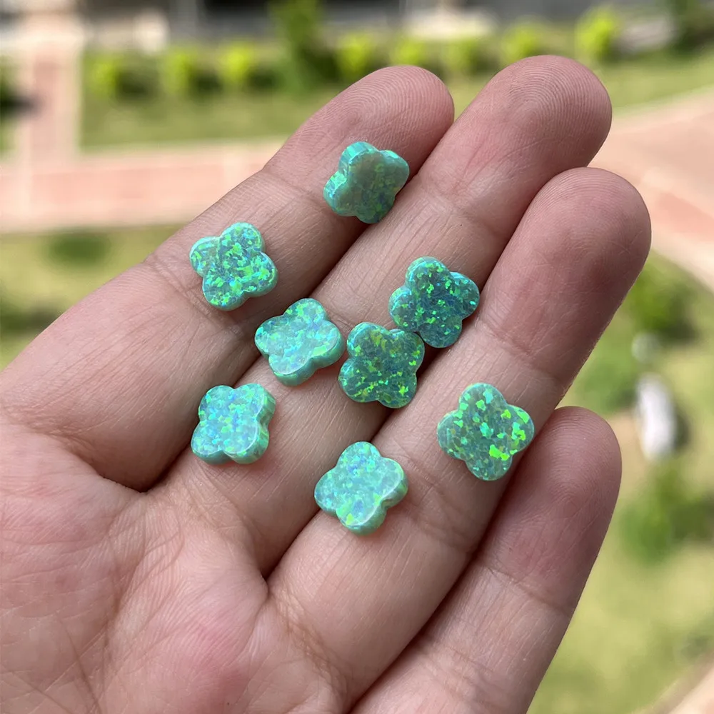 

(10pcs/lot)Free Shipping 10mm green Synthetic Opal Flower opal pendant lab created opal stone side hole for fashion necklace