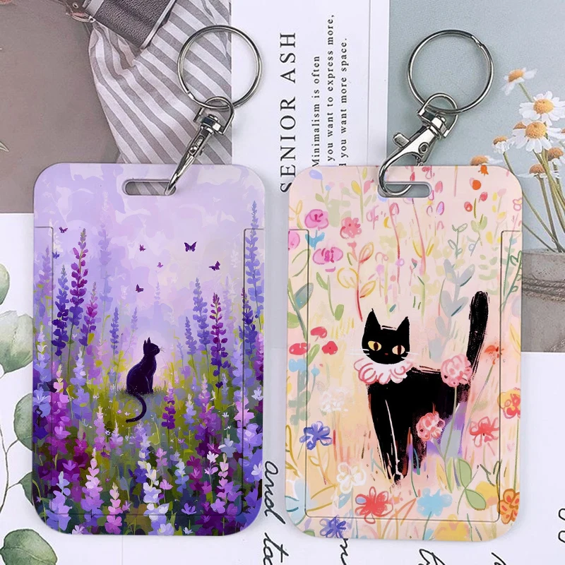 Cute Cartoon Cat Keychains Holders Bank Bus ID Credit Cards Key Ring Chains