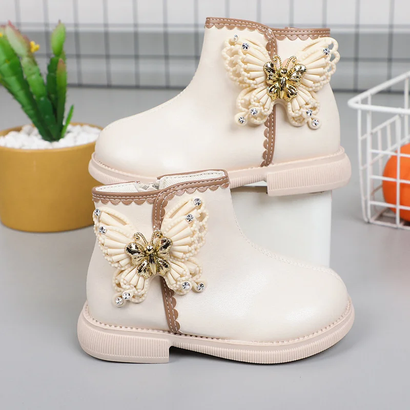 Bottes classiques souples à bout rond pour filles, papillon doux, chaussures de princesse pour enfants, non ald, bottes polyvalentes pour enfants, nouveau, 2023