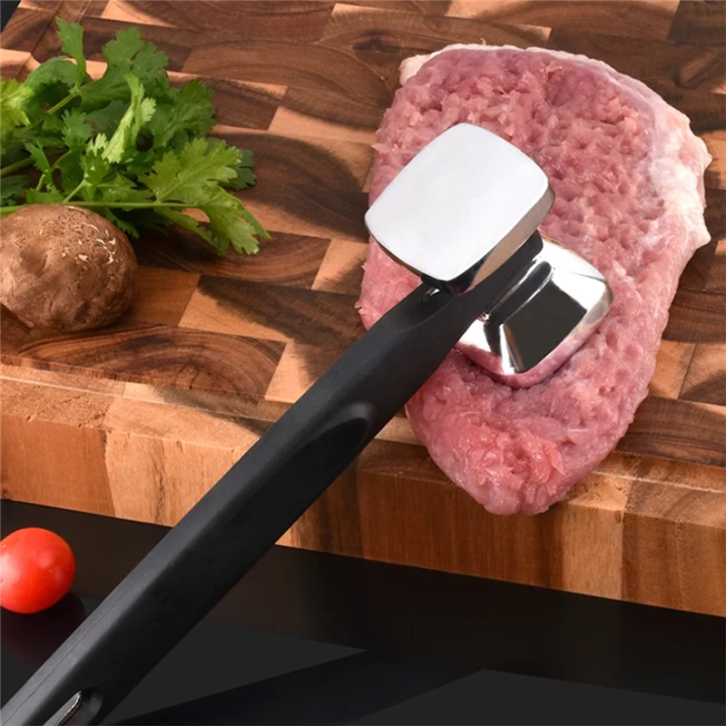 SOFT-2-Piece Stainless Steel Double-Sided Meat Hammer Tenderizer Comfort Handle For Steak, Beef And Chicken