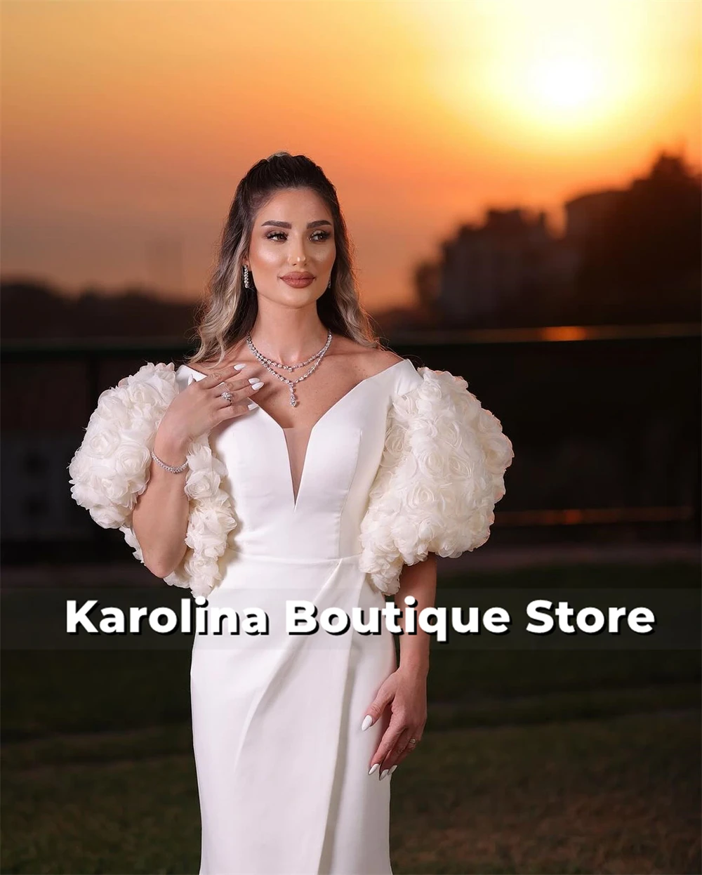 Atractivo vestido de noche mujer elegante 2025 flores blancas sirena dividida árabe vestidos de fiesta de boda vestidos de noche personalizados