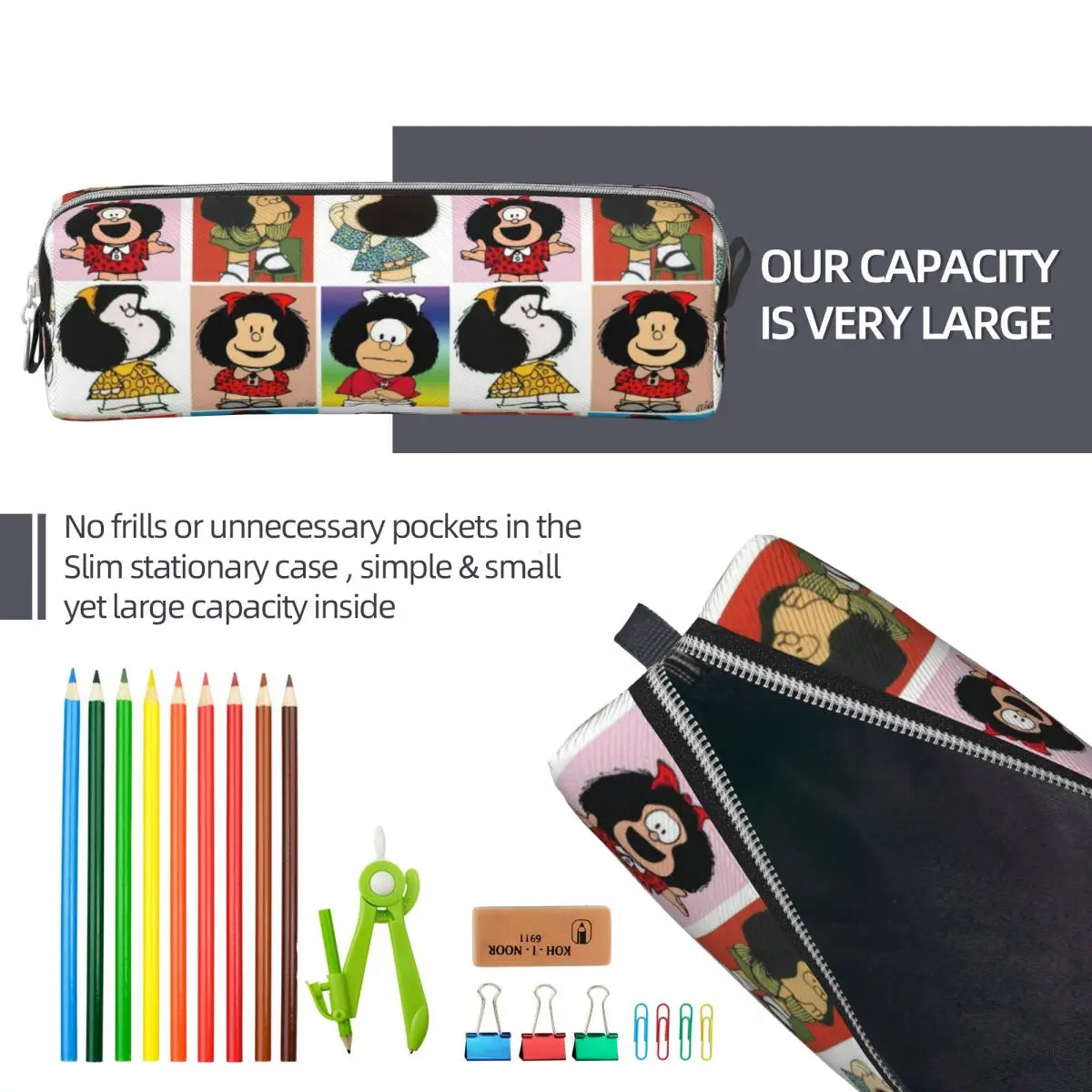 Cute Kawaii Mafalda Pencil Case Cartoon Anime Pencilcases Pen Kids Big Capacity Pencil Bags Students School Zipper Stationery