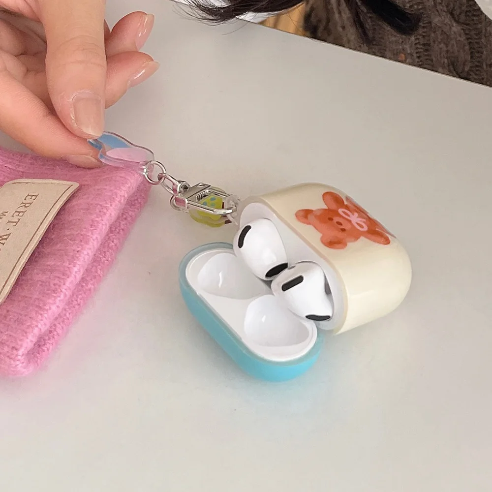 الكرتون جميل القوس دمية الدب لينة الحال بالنسبة AirPods 4 غطاء للحماية لطيف الفطر قلادة ل AirPods 1 2 3 برو 2 قذيفة كوكه