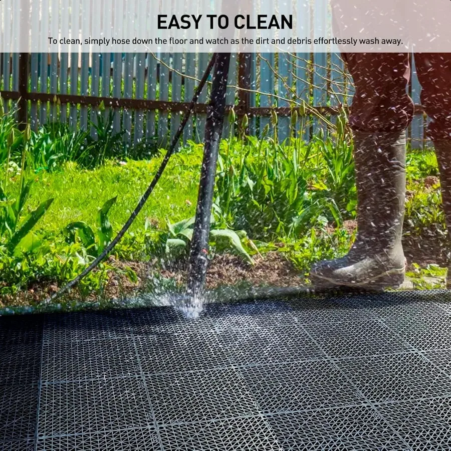 18 Pack 12" x 12" Modular Interlocking Floor Mats Soft PVC NonSlip Drainage Tiles Splicing Rubber Cushion Flooring for Deck Sho