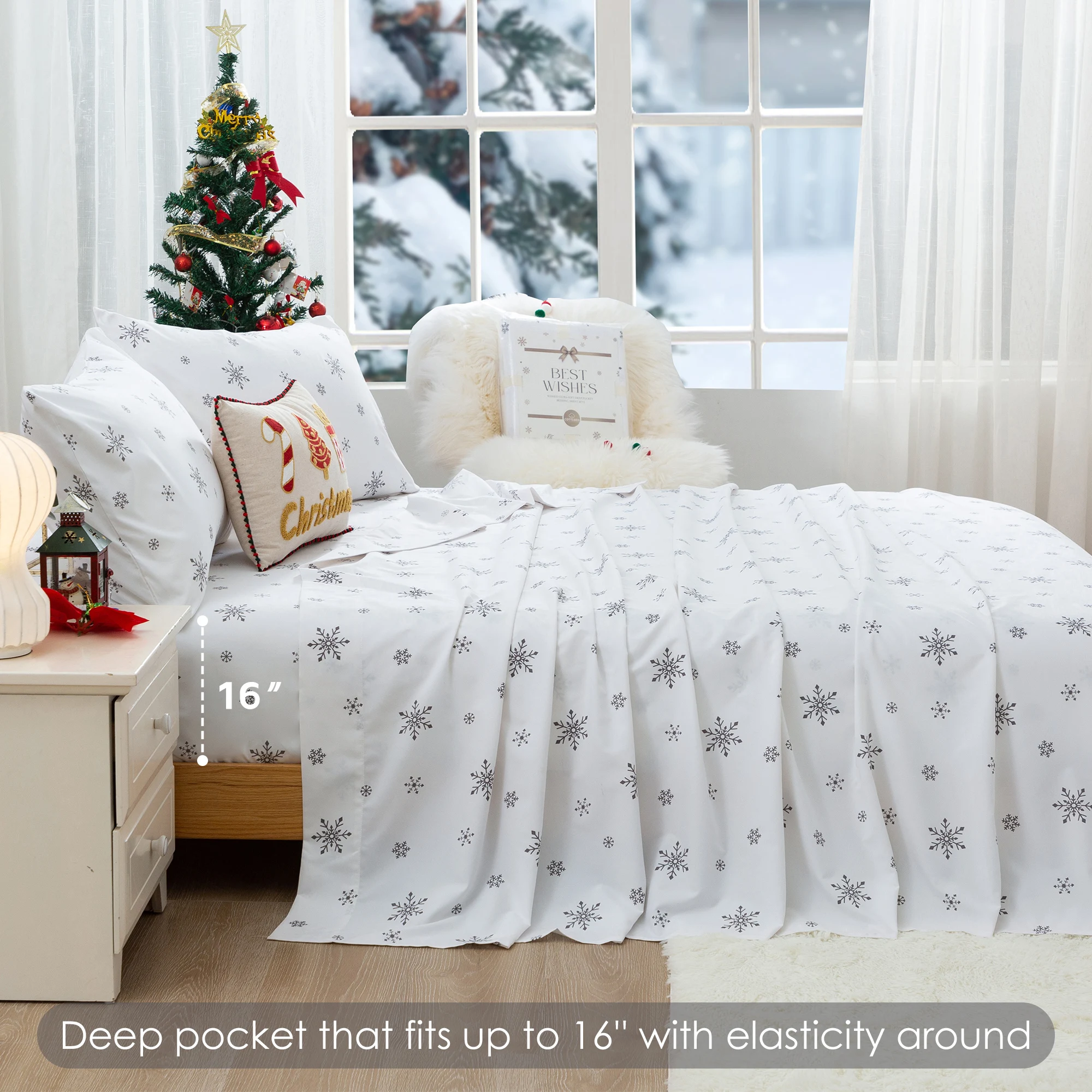 King size White Snowflake comforter bedding sets.Bedsheet:70 inch*80 inch/177.8*203.2cm,sheet:108 inch*102 inch/274.32*259cm