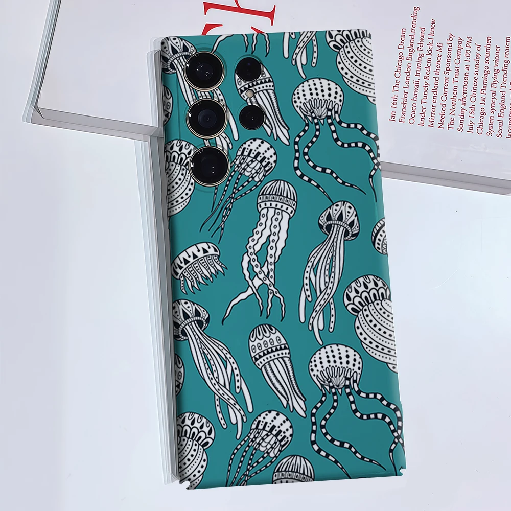 Boho Line Art Jellyfish Phone Case for Samsung Galaxy S26 S25 Ultra S24 S23 Ultra Plus Glossy Double-layer Back Cover