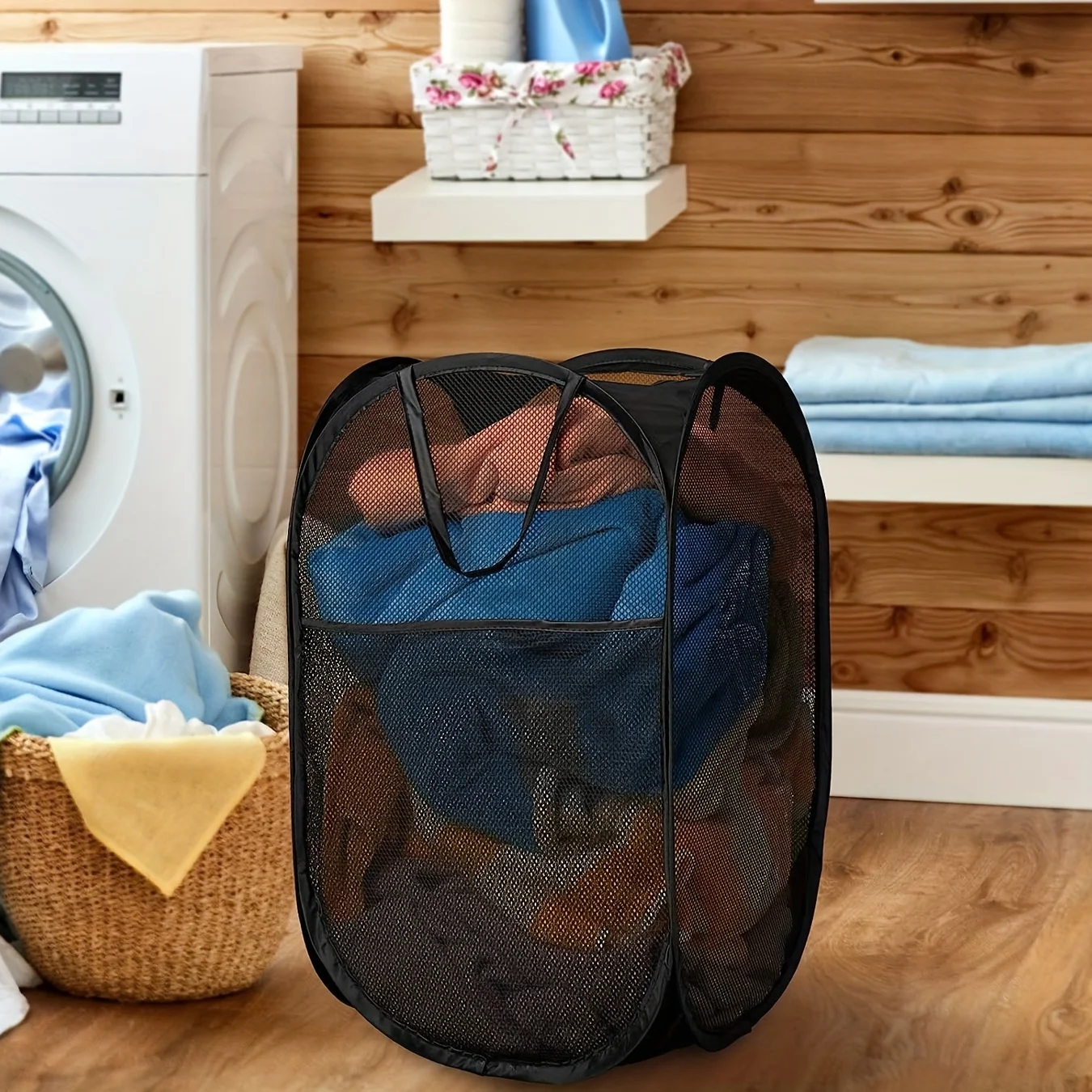 Space-Saving Fabric Laundry Hamper - Collapsible & Portable Mesh Design with Sturdy Carry Handles for Home Use