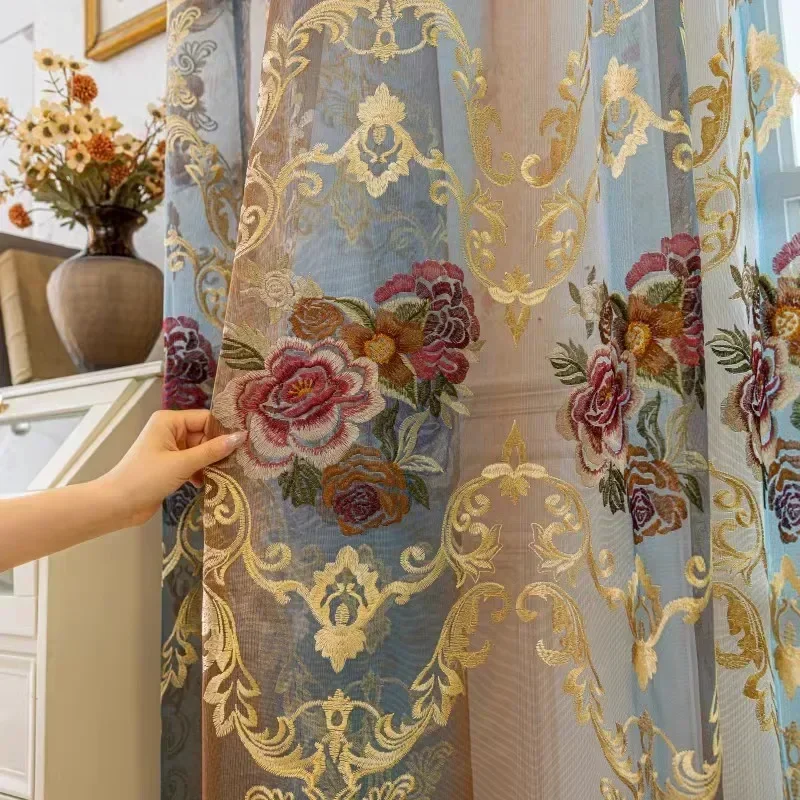 European Luxury Embroidered Window Screen Semi-blackout Curtain Embroidery Bedroom Living Room Balcony Curtain