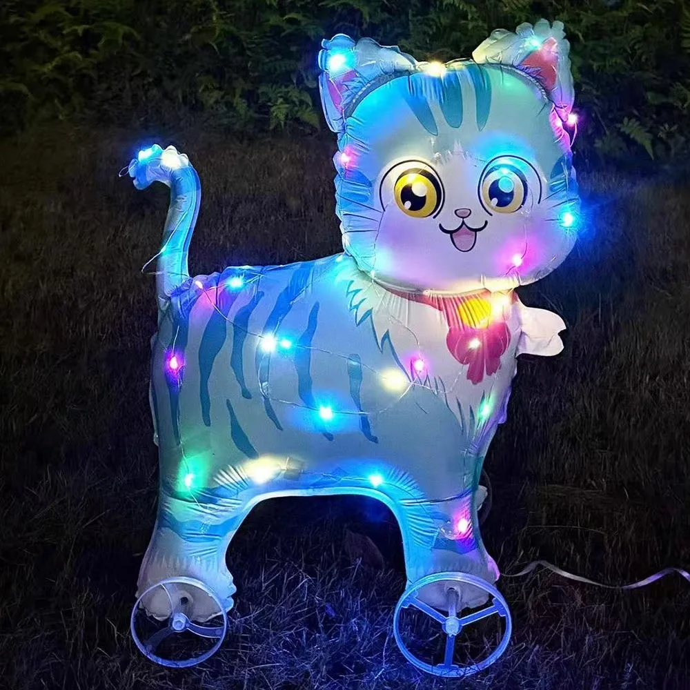 With Light Cartoon Animal Balloon With Wheels Square Shape Walking Balloon Standing Design Q Version 3D Balloon Children's Gift