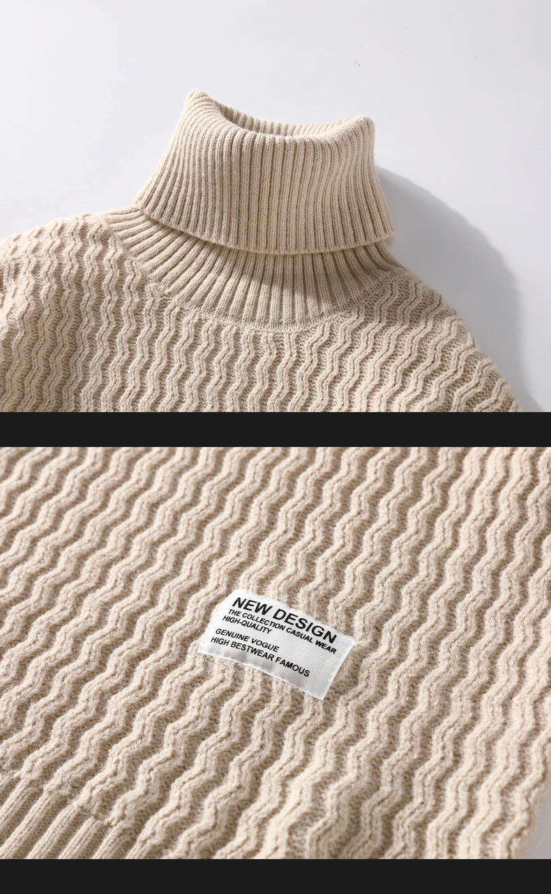 Autum Winter Warm Turtleneck Sweater Men\'s Casual Rollneck Knitted Pullover Keep Warm Men Jumper Knit Woolen Sweater