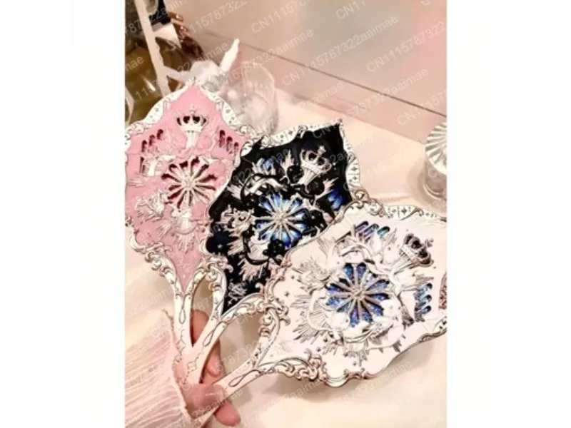 Retro Handheld Mirror Pocket Size Exquisite Relief Vanity Mirror Delicate Makeup Tool for Women