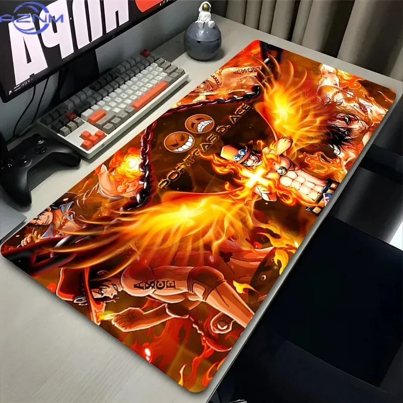 Japan Anime Flame Mouse Pad XXL PC O-one P-piece Gamer Cabinet Keyboard Rug Laptop P-portgas D A-ace Mousepad Desk Mat Boy Gift