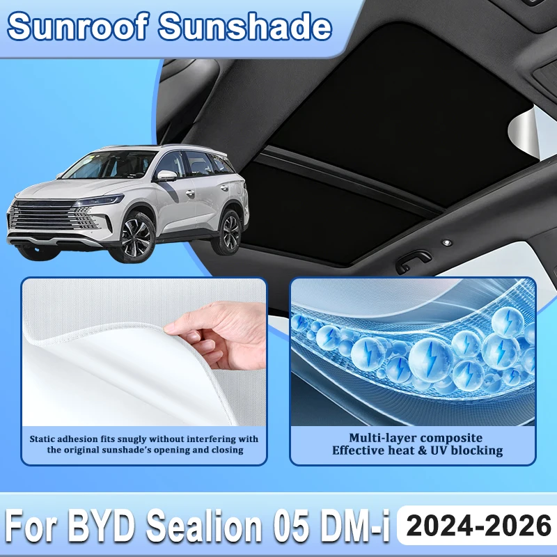 

Car Sunroof Sunshade For BYD Sealion 05 DMi 2024~2026 MK1 Accessories Auto Electrostatic Adsorption Roof Sun Shades Visor Covers