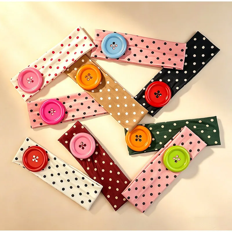Dopamine Large Button Wave Dot Elasticity Headband Fashion INS Style Elastic Headband Sports Fitness Sweat-absorbent Hairband