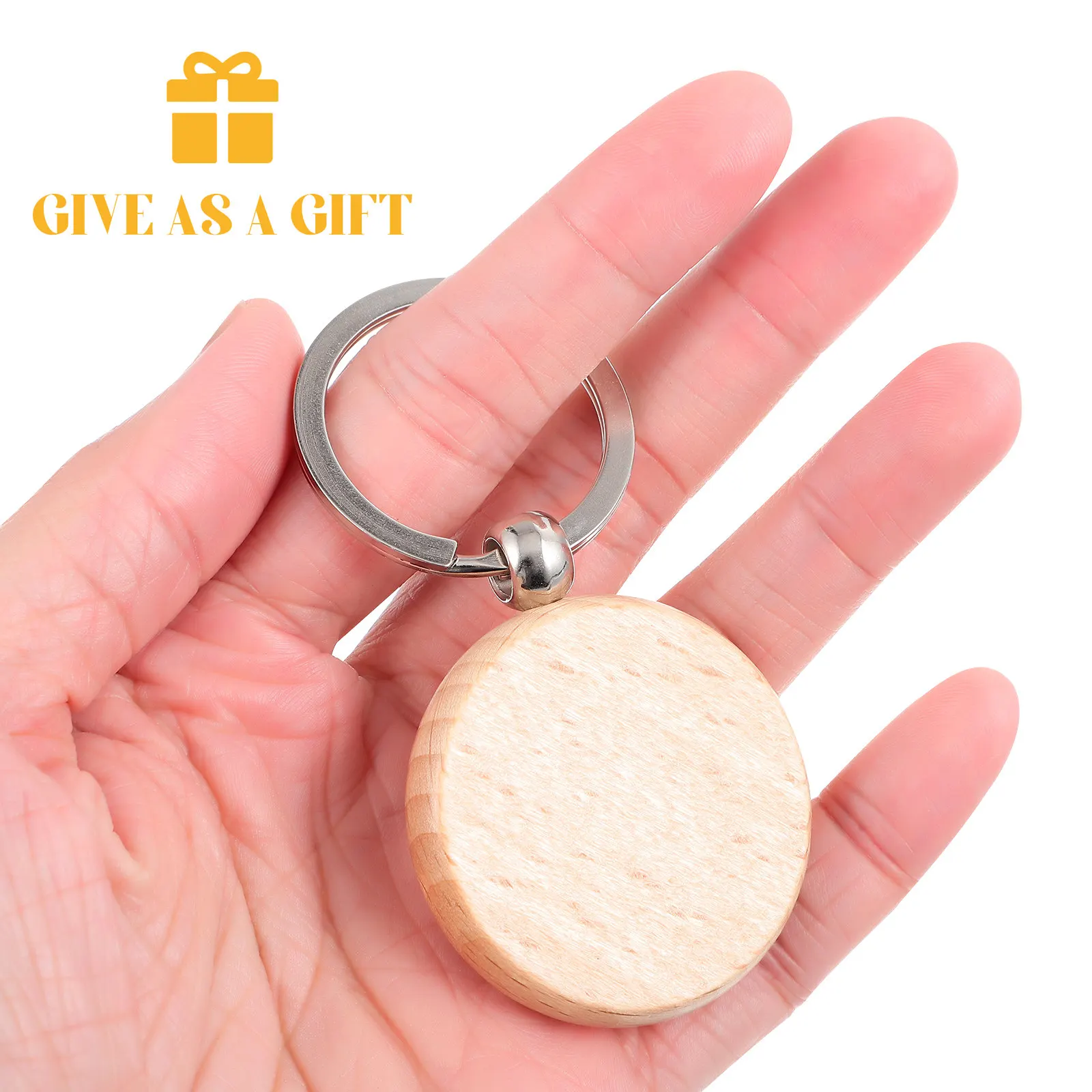 10Pcs Blank Wooden Keychain Blanks Small Lightweight Sturdy Craft Wood Pendants Round Rectangle for Engraving Etching Carving