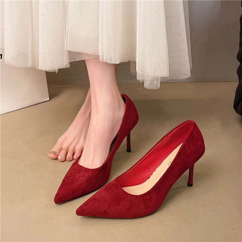 

New Spring Women's Sexy Pointed Toe Stiletto Heels Luxurious Velvet Designer Sandals Comfortable Slip-on Office Shoes Plus Size