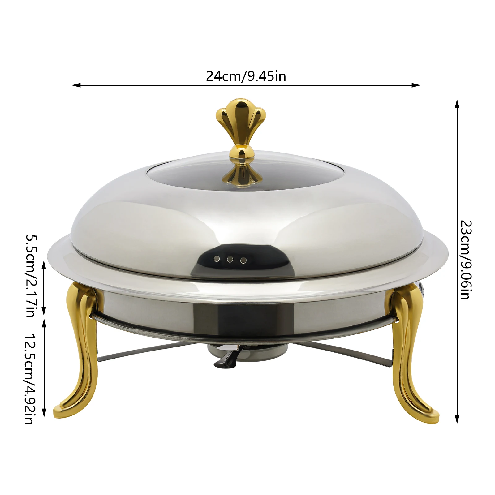 Ohrloser runder Kronenofen, Durchmesser 24 cm, Gold, für Zuhause, Restaurant, Koch, Heimküchengeschirr