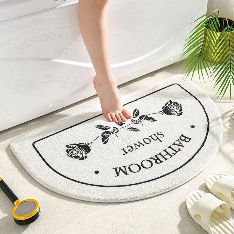 1pc Bathroom Mat Semicircle Floor Rugs  Entrance Door Mats Non-slip Mats Cartoon Rug Dustproof Absorbent Carpet Bath Tub Carpets