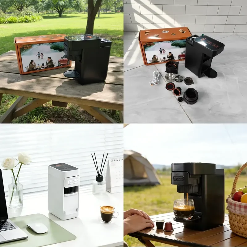 Wholesale Cheap Outdoor Camping Coffee Machine 4 in 1 Compatible with Large & Ground Coffee, Portable Espresso
