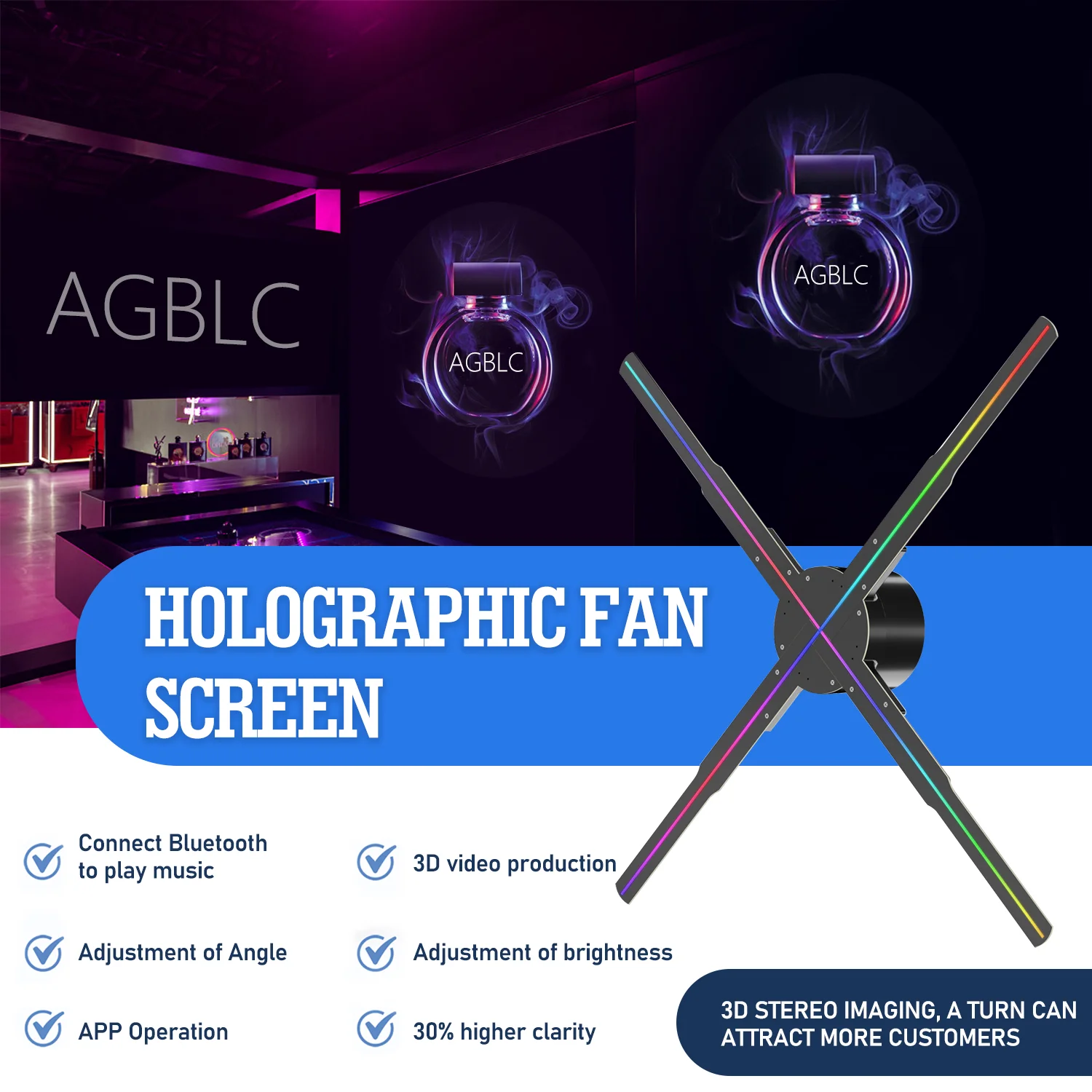 

WIFI Holographic Fan 3D Projector 576 LED Sign Neon HD Advertising Machine Player Support Video Picture Logo Holographic Light