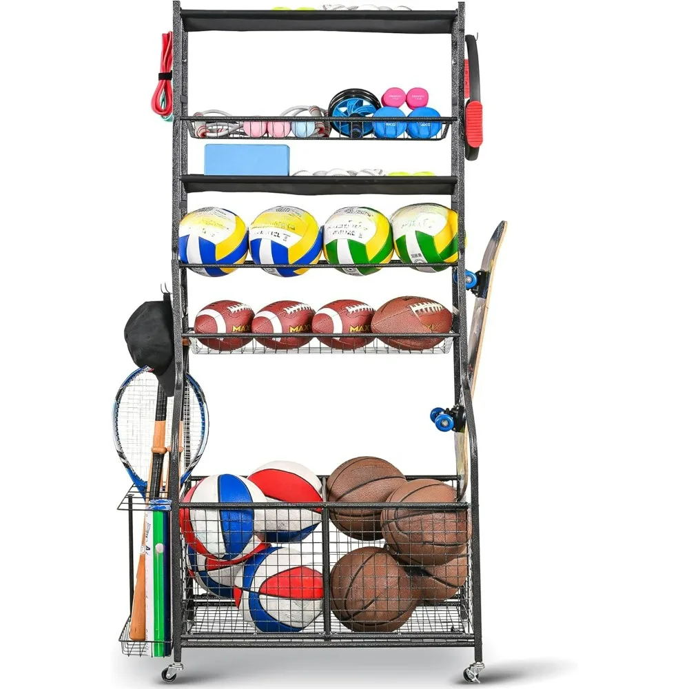 

Sports Equipment Garage Organizer,Garage Ball Storage for Sports Gear Rolling Ball Cart with Wheels for Indoor/Outdoor Use