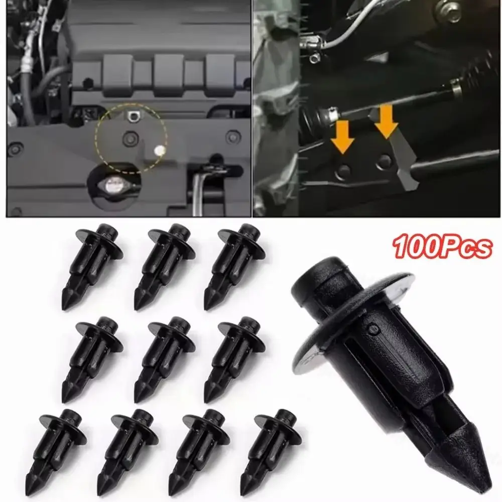 100Pcs 6mm Car Fastener Clips Black Plastic Fairing Rivet Replaceable Durable Setting Panel Rivets for Honda/Suzukii/Kawasakii