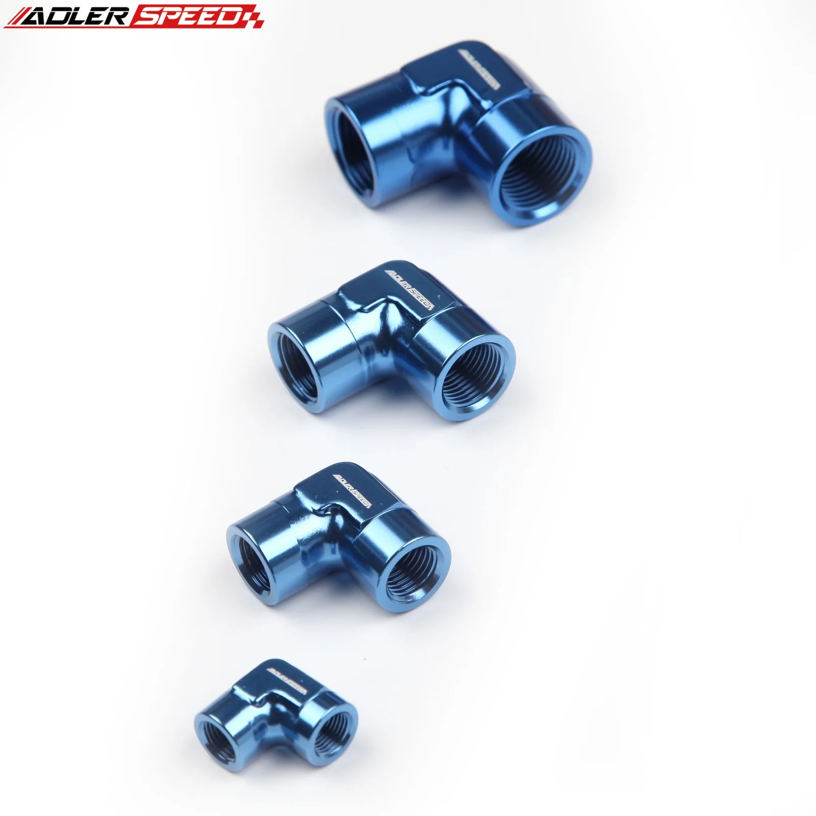 

90 Degree 1/8" NPT 1/4" NPT 3/8" NPT 1/2" NPT To 1/8" NPT 1/4" NPT 3/8" NPT 1/2" NPT Female Aluminum Fuel Fitting Adapter Blue