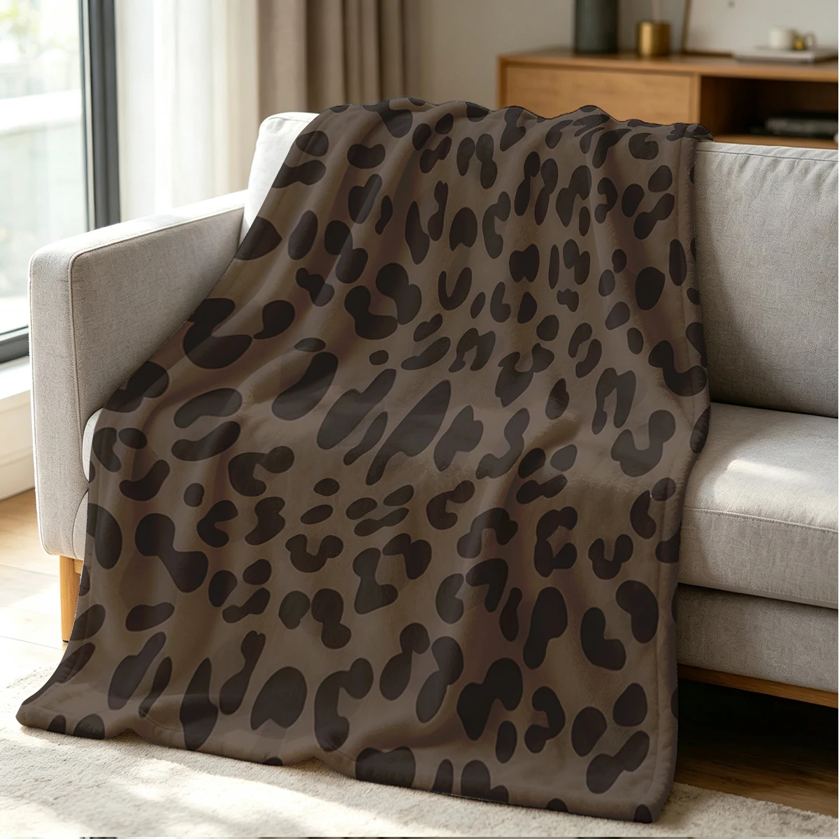 Brown Tonal Leopard Spots Flannel Blanket Warm Soft Halloween Christmas Couch Warm Cozy Decorative Decor Gift for All Season
