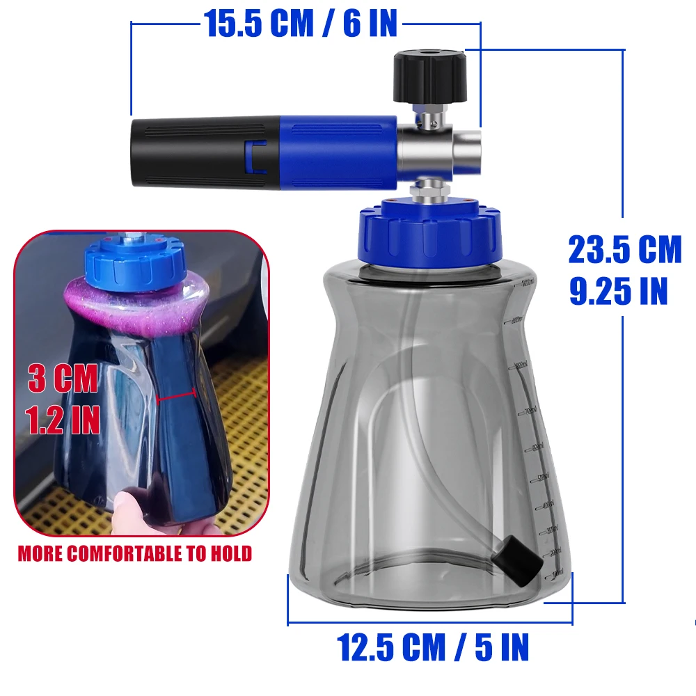 Stylish Blue-Black Foam Cannon, 1/4' Quick-Connect Fitting, Leak-Proof Lid Air Valve, for Karcher Elitech Bort AR Bosch image 6