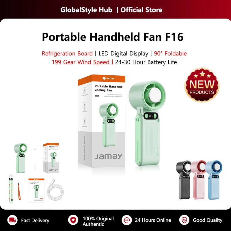 

Портативный ручной вентилятор с LED-дисплеем 90 ° Складной портативный турбовентилятор 199Gear с высокой скоростью вращения, 24 часа автономной работы, F16