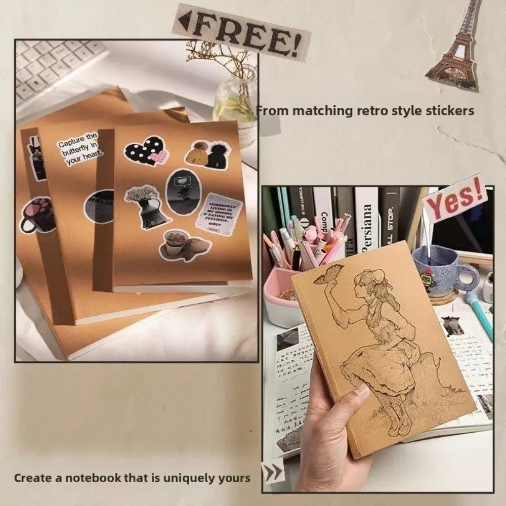 New Pocket A6 Notebook 256 Pages 128 Sheets Line Blank Grid Small Notepad Inner Pages Kraft Paper Cover Note Book