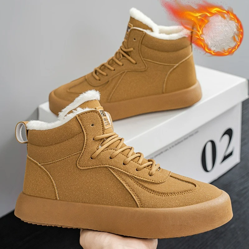 Winter High-Top Thick-Soled Fleece-Lined Men's Snow Boots, Outdoor Hiking Shoes, Hunting Boots, Hiking Boots