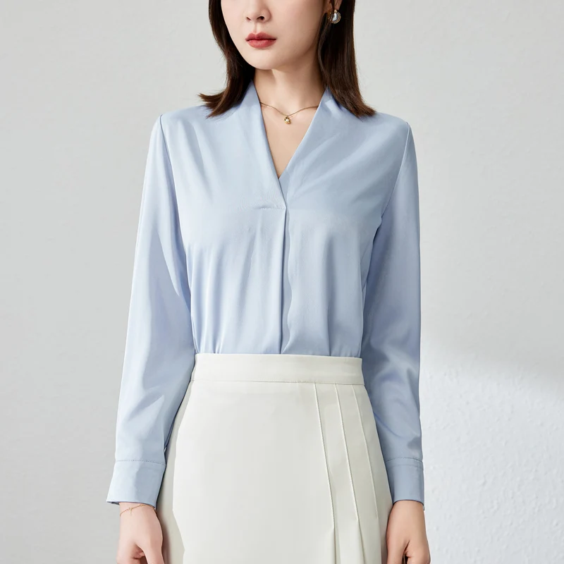 

Silk Long Sve irt Women's Spring Autumn High End Profional Personali Work orm Interview Commuting Blue irt Women