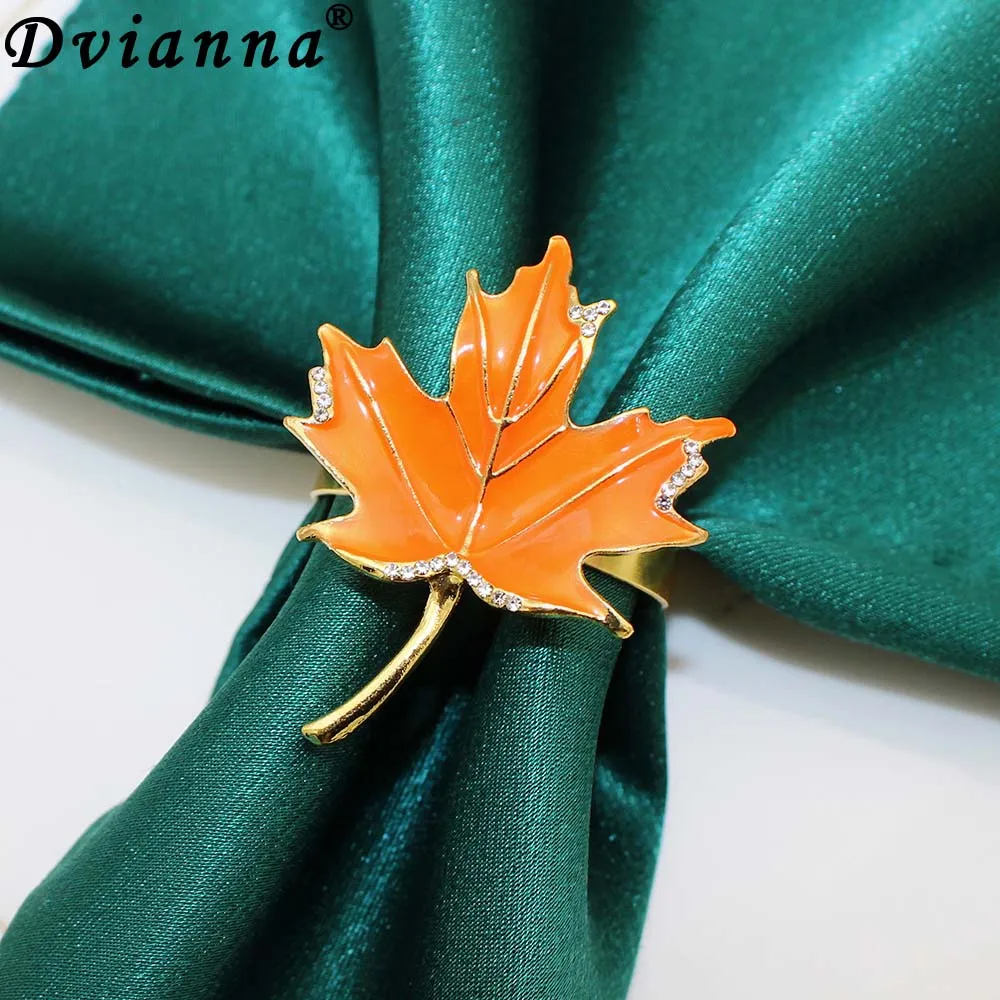 

6Pcs Orange Maple Leaf Napkin Rings Fall Thanksgiving Napkin Buckle for Wedding Christmas Dining Harvest Party Table Decor