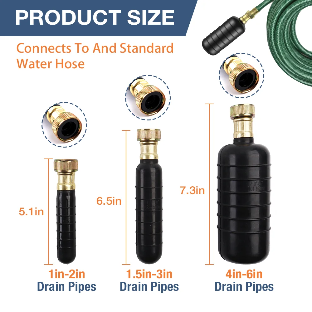 1-6 Inch Drain Cleaners Cleaning Bladder Rubber Drain Bladder Bathroom/Kitchen Drain Cleaning Tool, For Sinks Basins Sewer Pipes