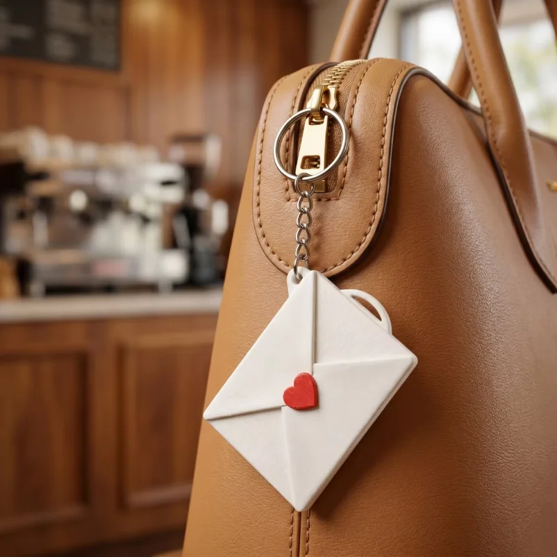 Love Envelope Photo Keychain, Letter Bag Charm with Sliding Photo Holder Printed Eco-Friendly
