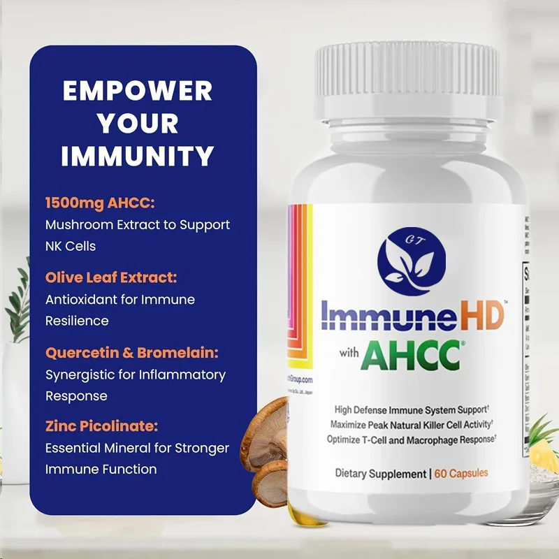 Immune Contains Ahcc For Immune Support, 1500 Mg Ahcc Olive Leaf Extract And 60 Capsules Of Quercetin Containing Bromelain