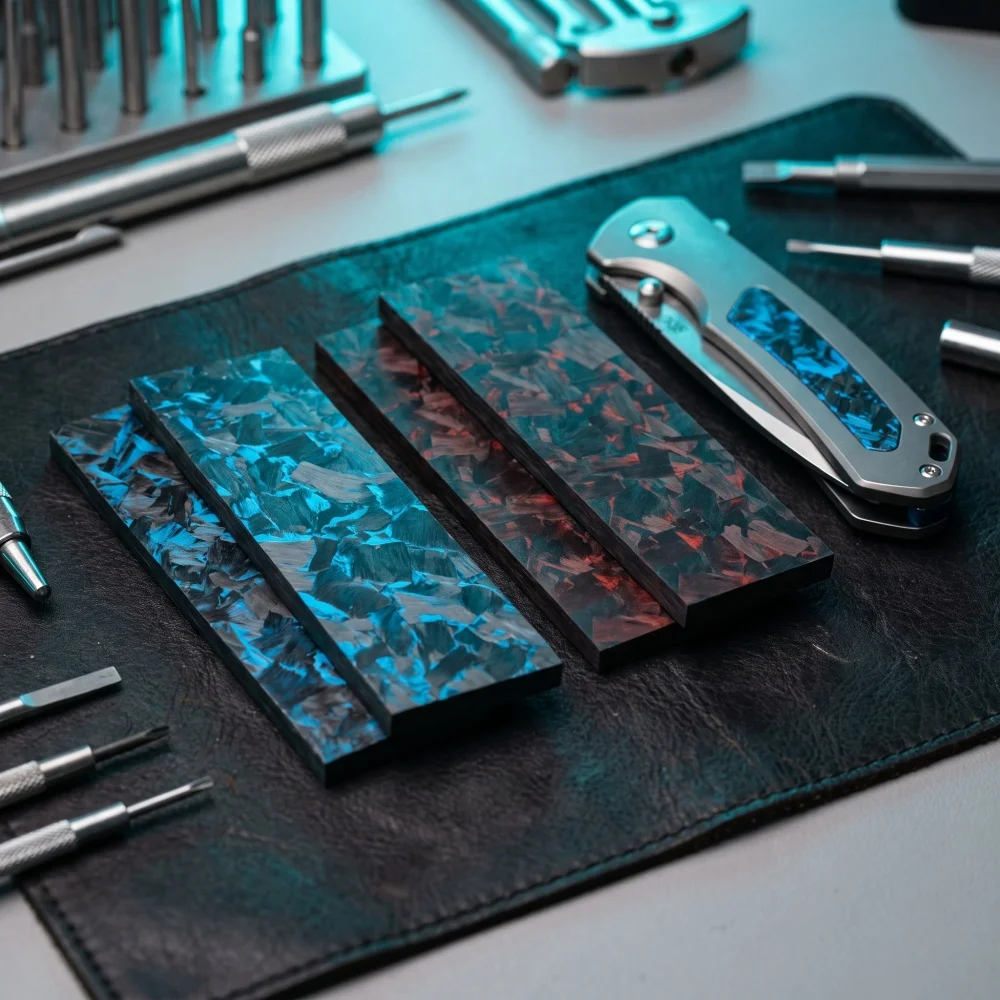 1PC, Marble-patterned Crushed Carbon Fiber Handle DIY Patch Material Blue & Red - 160X50X6MM & 120X40X6MM